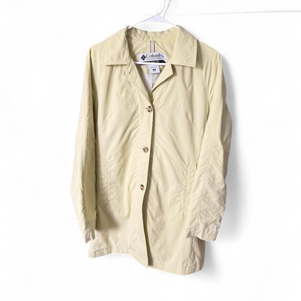 Columbia Celadon Light Green Trench Coat Women’s Medium Lightweight Button Front